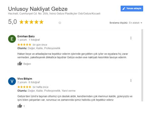 Unlusoy Nakliyat Gebze Yorumları