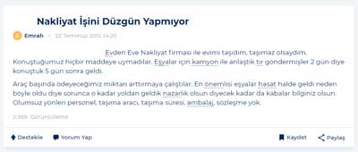Evden Eve Nakliyat Gebze Yorumları